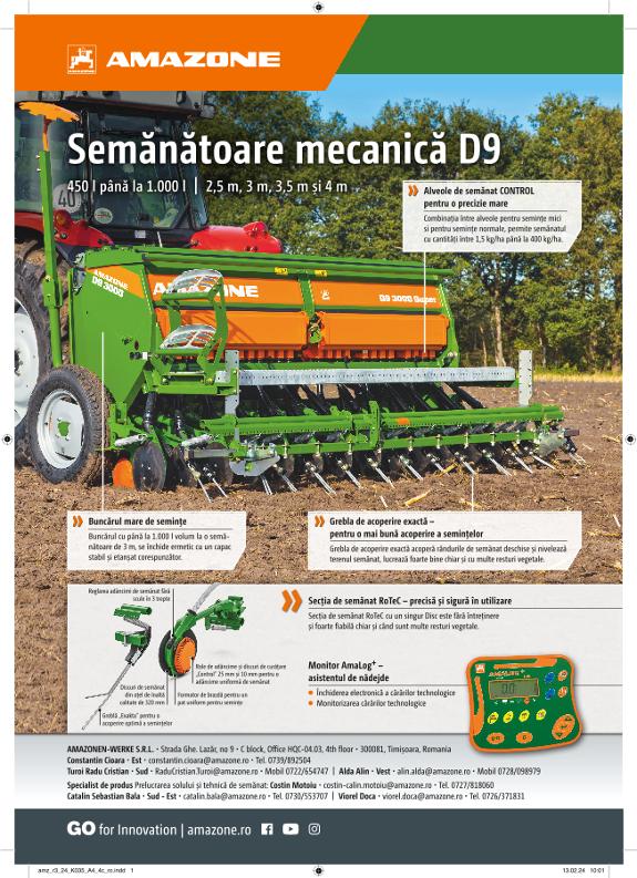 Anzeige „Semănătoare mecanică D9", A4, 4c, ro