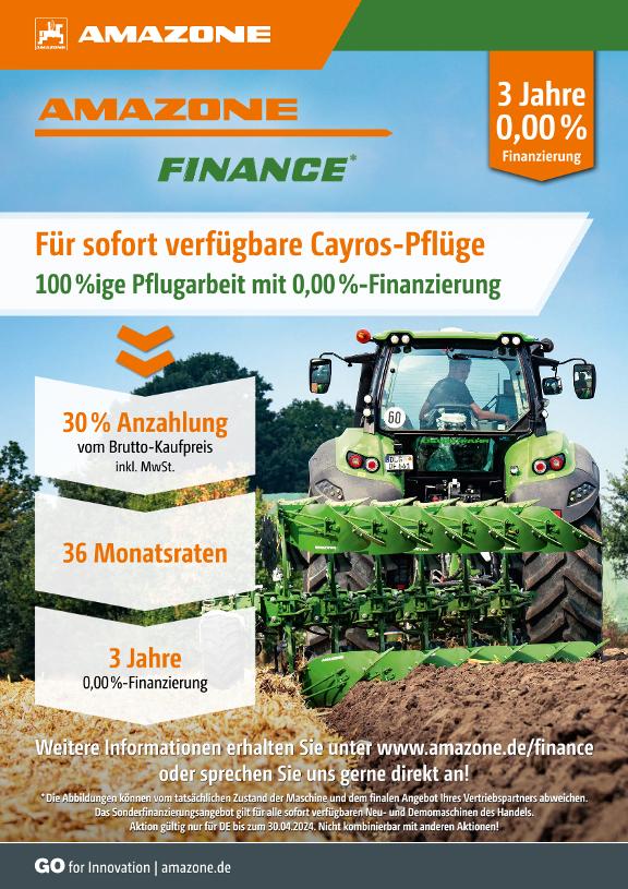 Poster „AMAZONE FINANCE – Aktion Cayros 3 Jahre 0,00%-Finanzierung“, A3