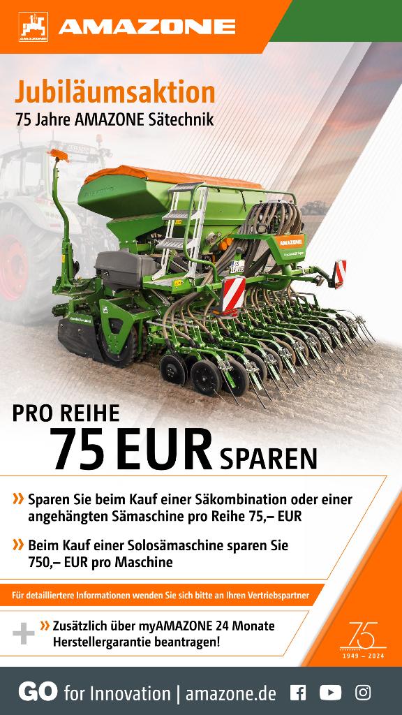 WhatsApp-Anzeige „Jubiläumsaktion 75 Jahre AMAZONE Sätechnik“, 1080x1920 pix, rgb, de