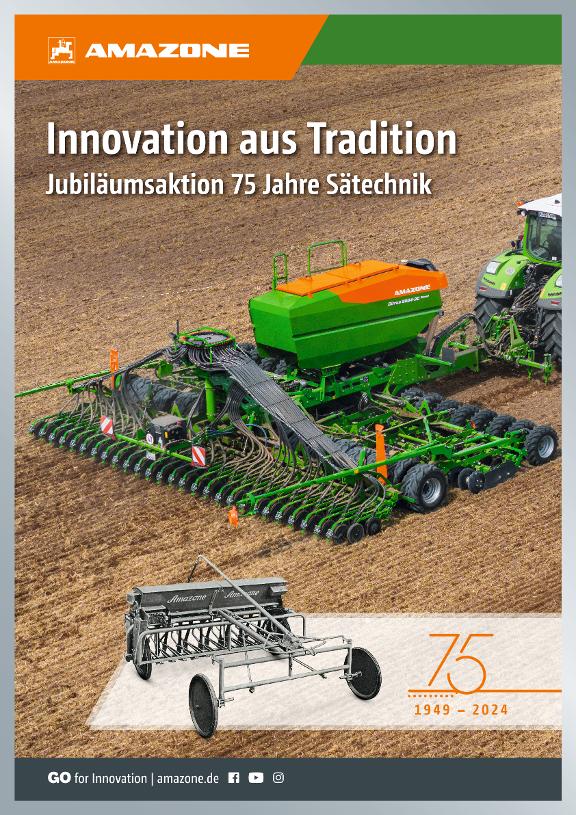 Kundenstopper „Innovation aus Tradition – Jubiläumsaktion 75 Jahre Sätechnik“, 594 x 841 mm