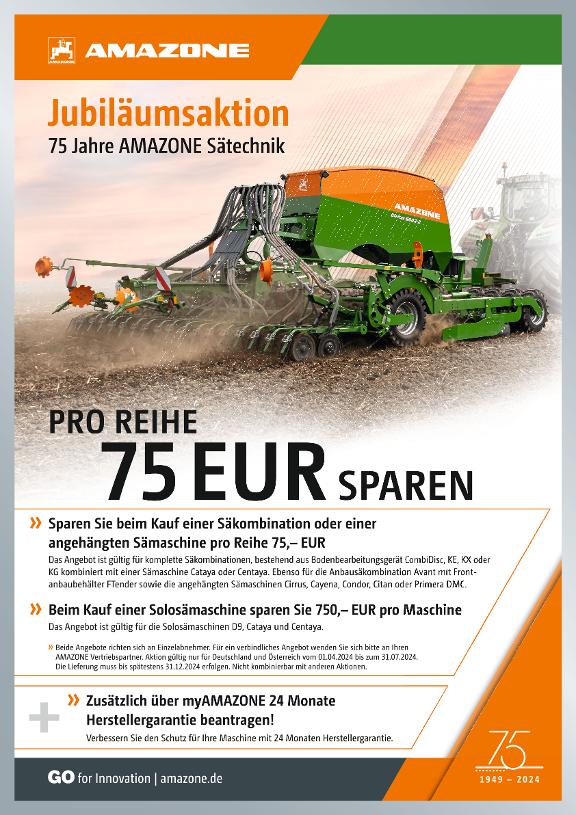 Kundenstopper „Jubiläumsaktion – 75 Jahre AMAZONE Sätechnik“, 594 x 841 mm