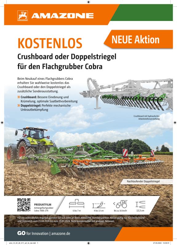 Anzeige Kostenlos Crushboard oder Doppelstriegel  für den Flachgrubber Cobra, A4, 4c