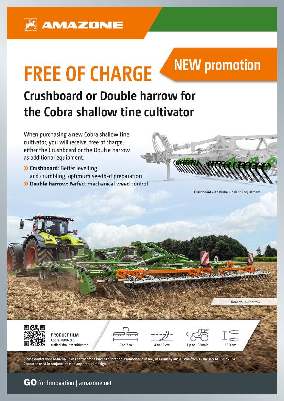 Kundenstopper „NEW promotion: FREE OF CHARGE – Crushboard or Double harrow“, 594 x 841 mm