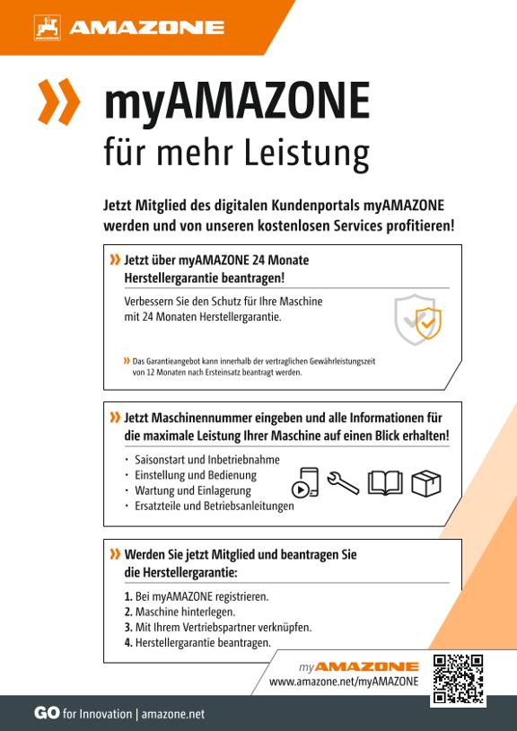 Beiblatt "myAMAZONE für mehr Leistung" – 24 Monate Herstellergarantie