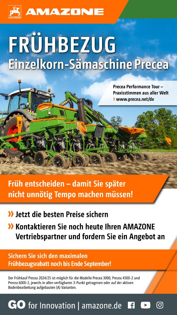 WhatsApp-Anzeige „FRÜHBEZUG Einzelkorn-Sämaschine Precea“, 1080x1920pix, rgb