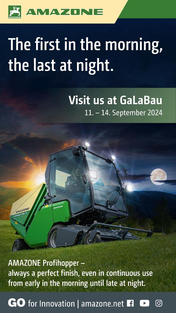 WhatsApp-Anzeige „The first in the morning, the last at night.“, GaLaBau 2024, 1080x1920pix, rgb
