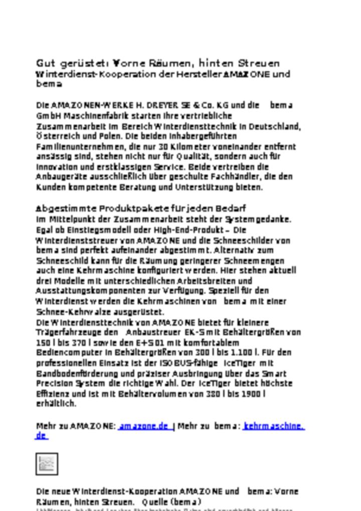 Presse Information - Kooperation Winterdiensttechnik bema Amazone - PI202409