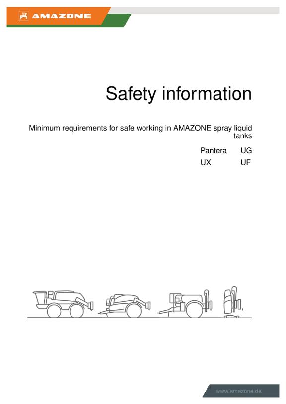 Safety information Minimum requirements for safe working in AMAZONE spray liquid tanks