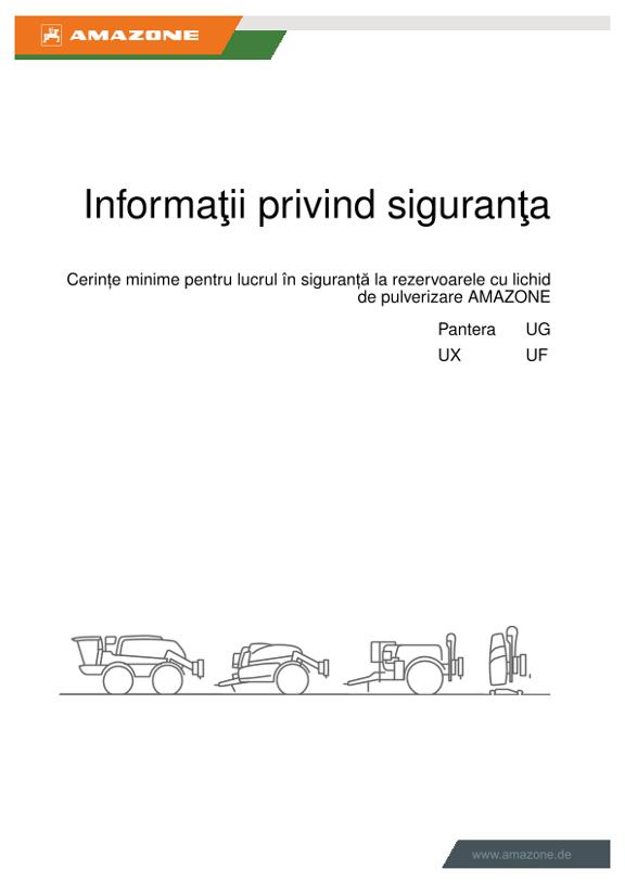 Informaţii privind siguranţa Cerințe minime pentru lucrul în siguranță la rezervoarele cu lichid de pulverizare AMAZONE