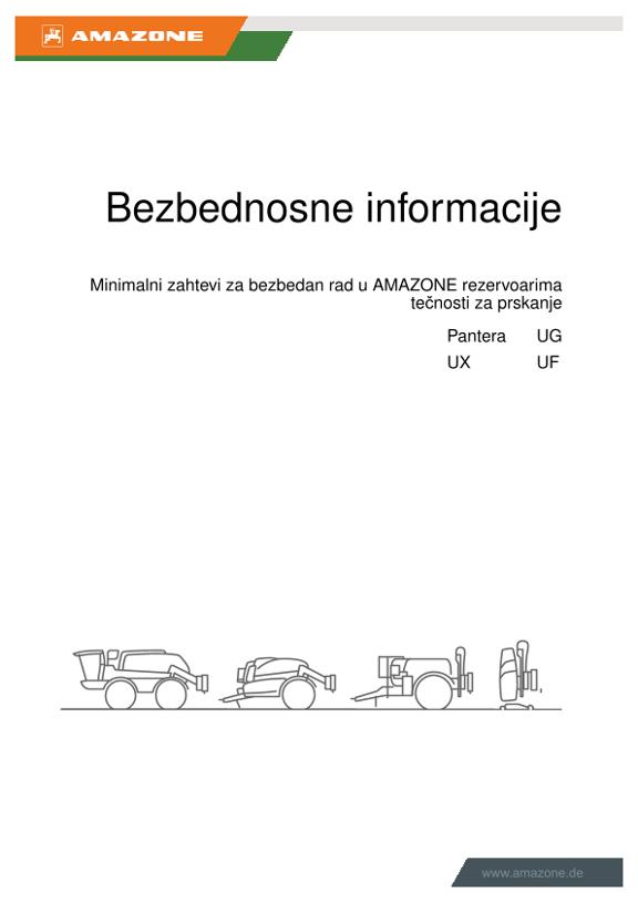 Bezbednosne informacije Minimalni zahtevi za bezbedan rad u AMAZONE rezervoarima tečnosti za prskanje