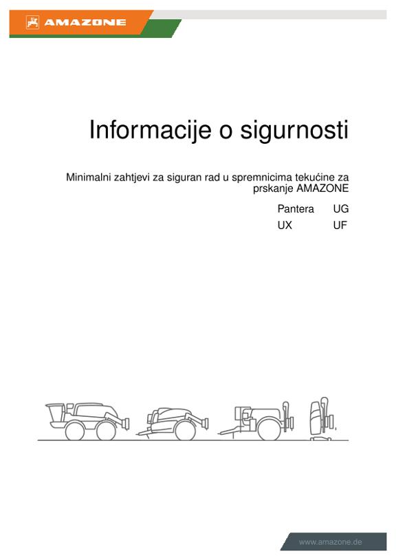 Informacije o sigurnosti Minimalni zahtjevi za siguran rad u spremnicima tekućine za prskanje AMAZONE