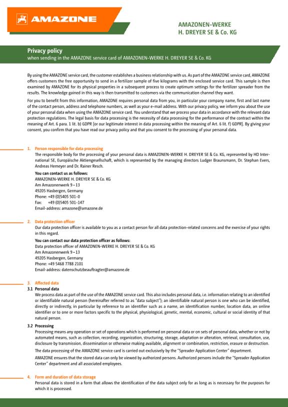 Privacy policy SAC service card