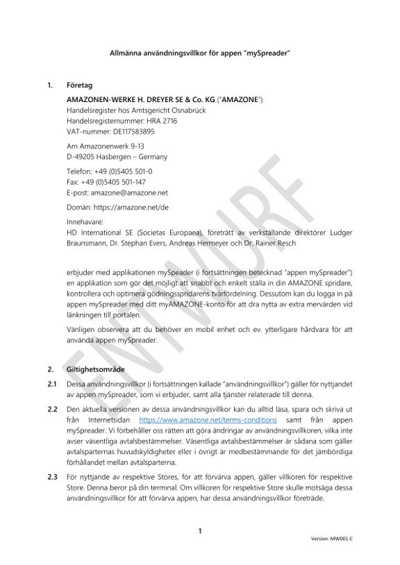 Terms of Use mySpreader APP