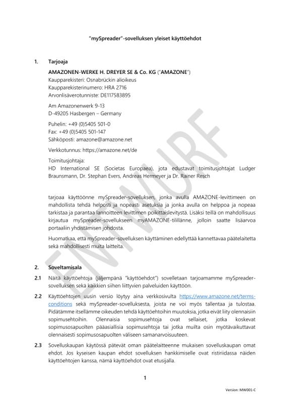 Terms of Use mySpreader APP