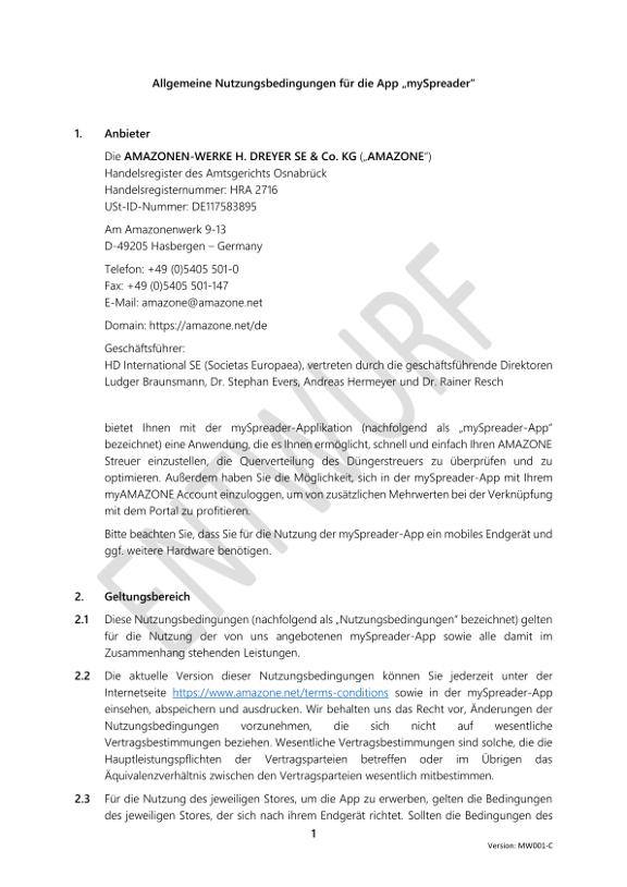 Nutzungsbedingung mySpreader APP