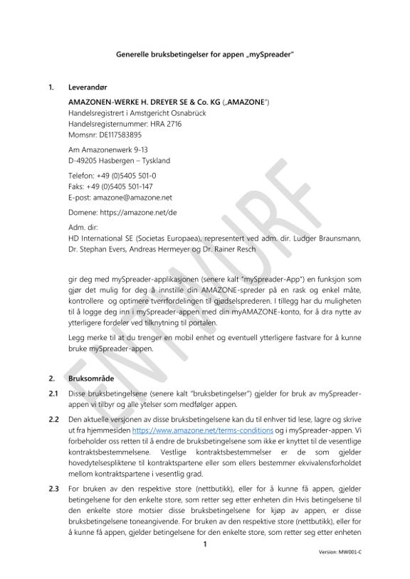 Terms of Use mySpreader APP