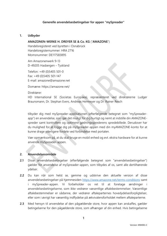 Terms of Use mySpreader APP
