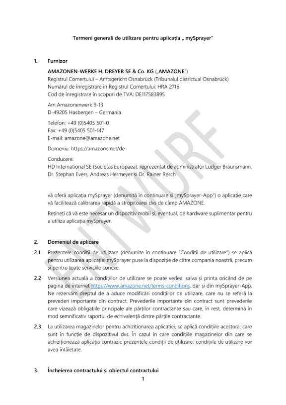Terms of Use mySprayer APP