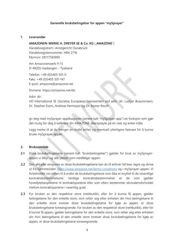 Terms of Use mySprayer APP