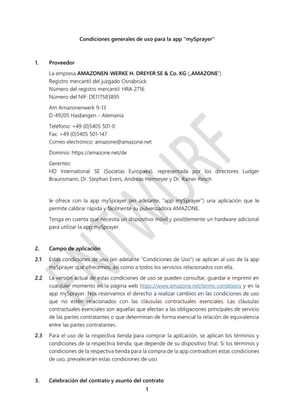 Terms of Use mySprayer APP