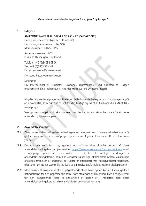 Terms of Use mySprayer APP