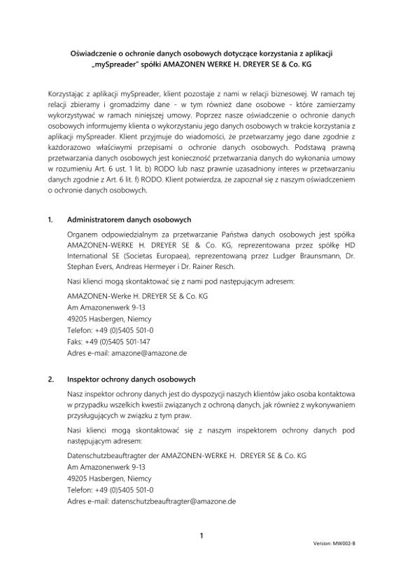Privacy Policy mySpreader APP