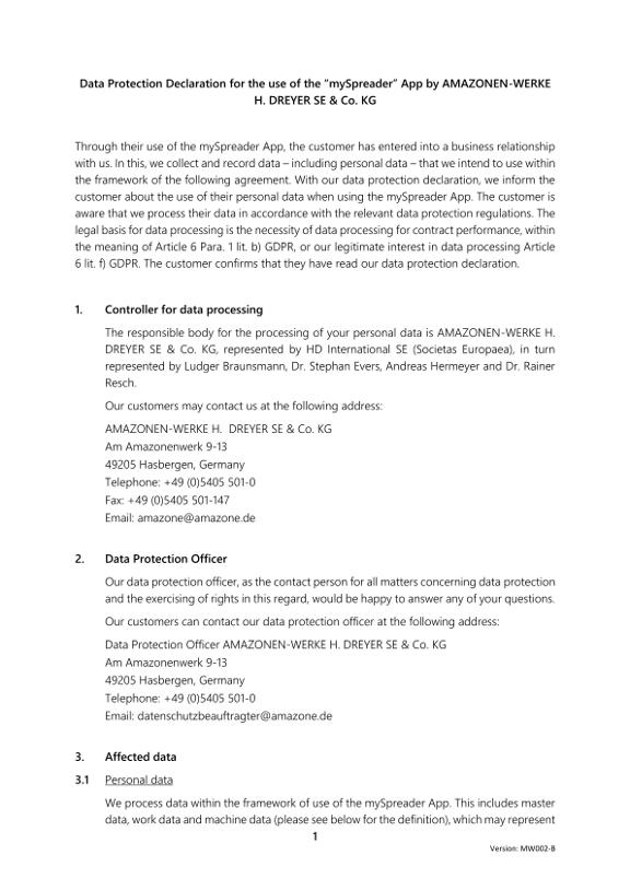 Privacy Policy mySpreader APP
