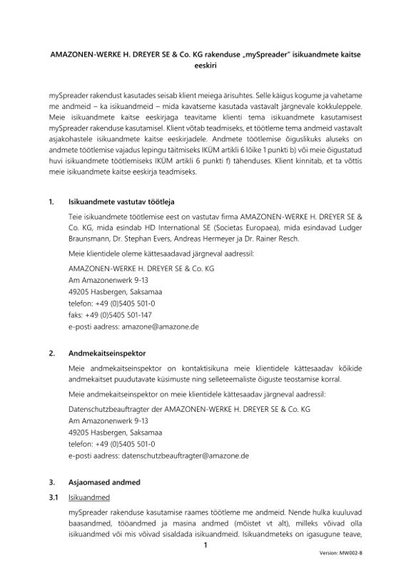 Privacy Policy mySpreader APP