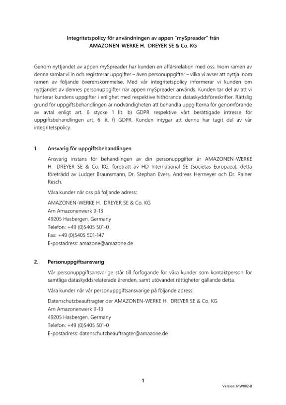 Privacy Policy mySpreader APP