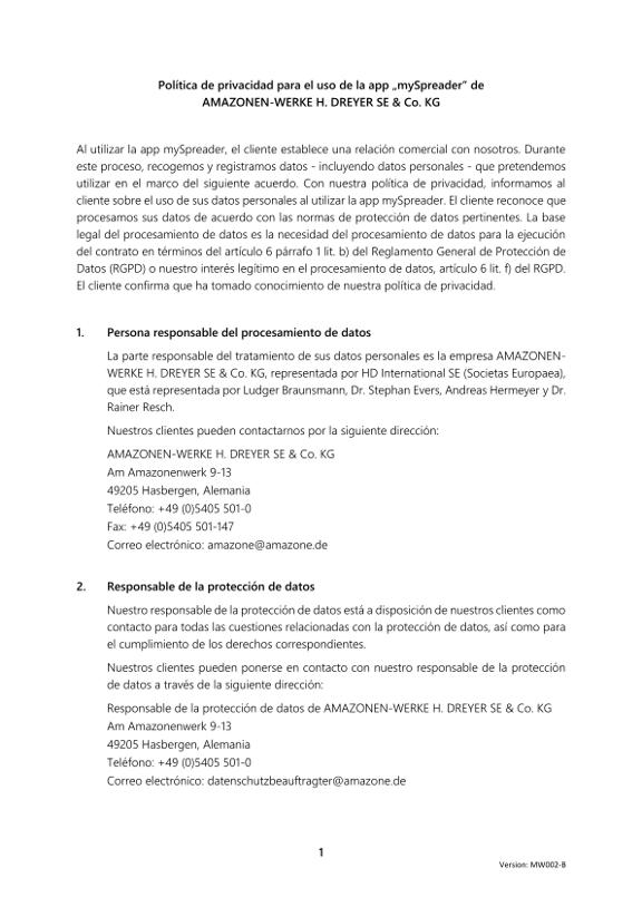 Privacy Policy mySpreader APP