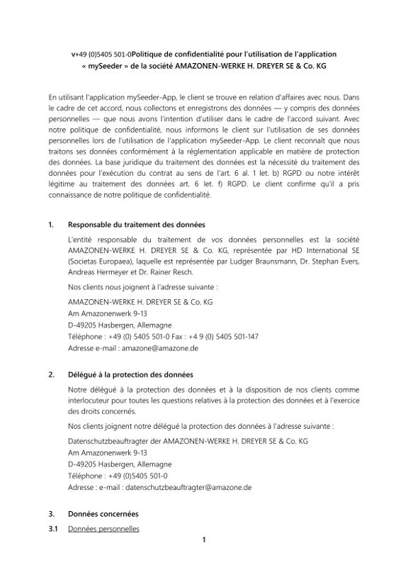 Protection des données mySeeder APP