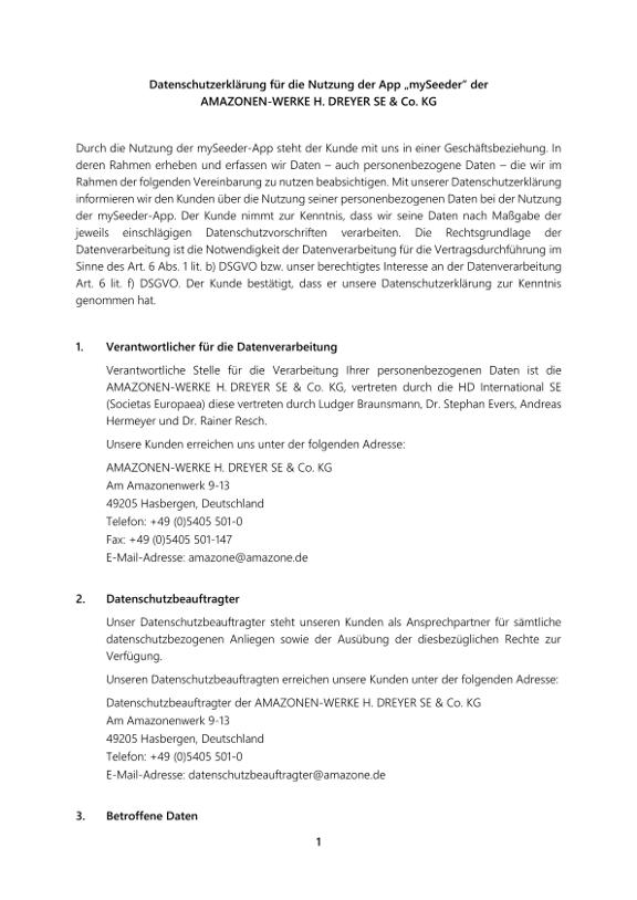 Datenschutzerklärung mySeeder APP
