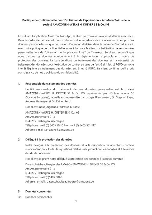 Protection des données AmaTron Twin APP
