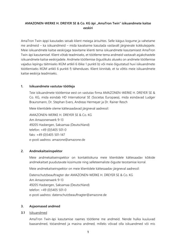 Privacy Policy AmaTron Twin APP