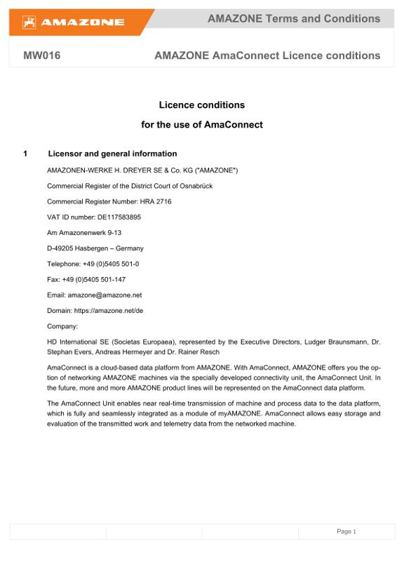 Licence conditions AmaConnect GB