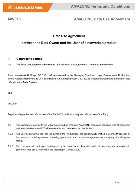 Data Use Agreement AmaConnect GB