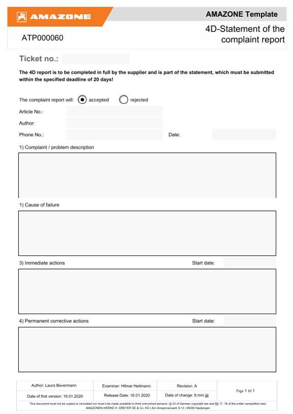 4D Report for Suppliers on complaint report