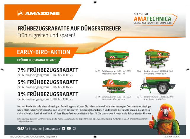 Early-Bird-Aktion, Frühbezugsrabatte Düngerstreuer 2026, 210x150, 4c, de