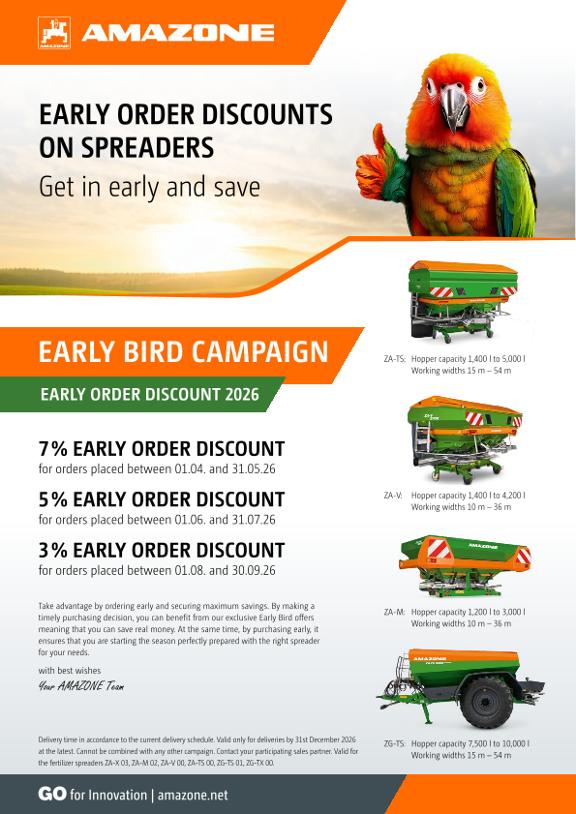 Early order discounts on spreaders