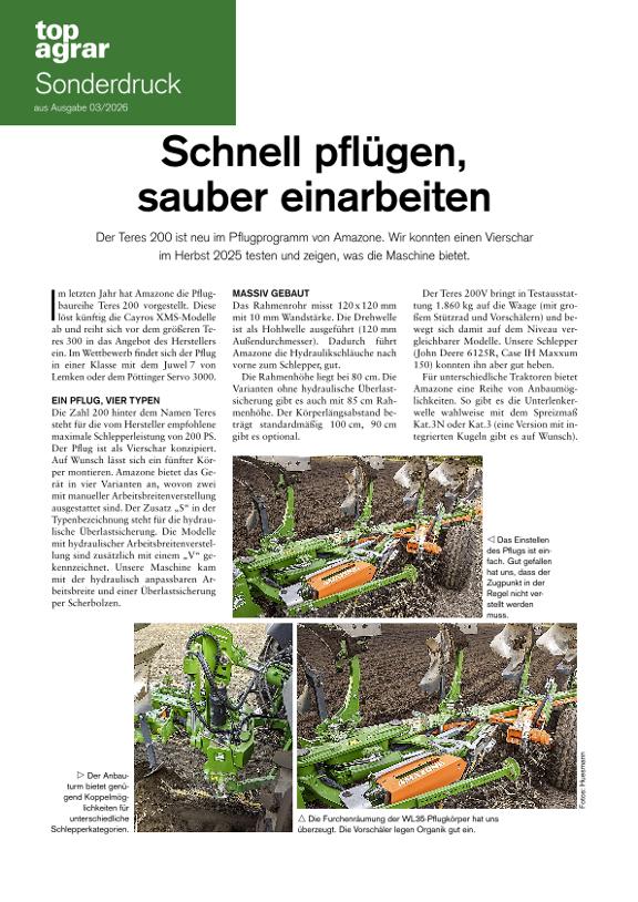 top agrar Sonderdruck "Schnell pflügen, sauber einarbeiten - Amazone Teres 200" 03/2026