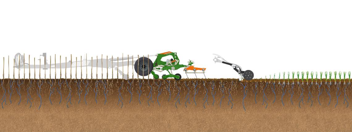 Bodenillustration Arbeitsweise TopCut und Condor Schar in Sonnenblumen