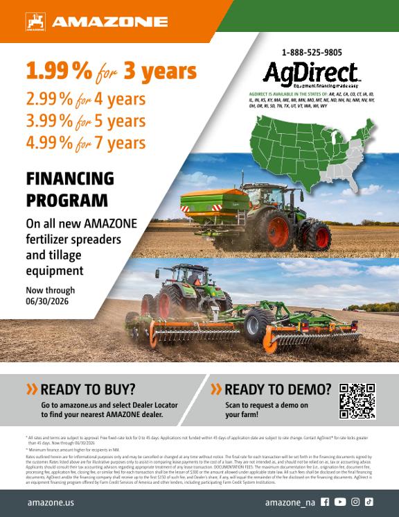 Advertisement "Financing programm AMAZONE fertilizer spreaders and tillage equipment" (USA)
