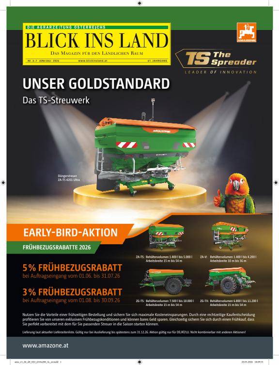 Goldstandard plus "Early-Bird-Aktion, Frühbezugsrabatte Düngerstreuer 2026", 210x280, 4c, at