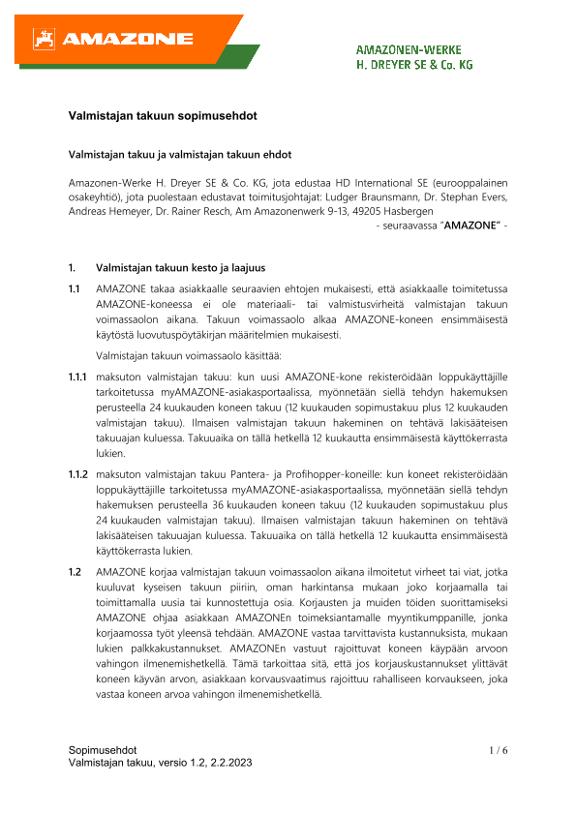 Valmistajan takuun sopimusehdot