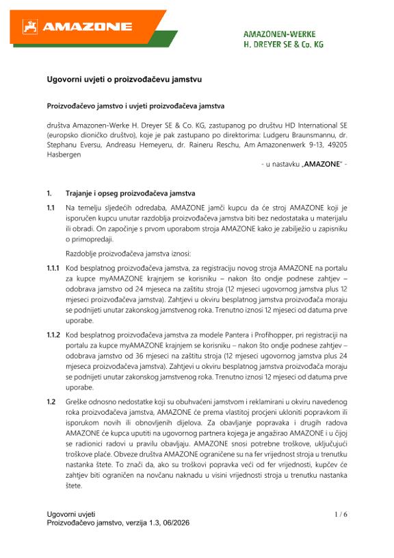 Ugovorni uvjeti o proizvođačevu jamstvu