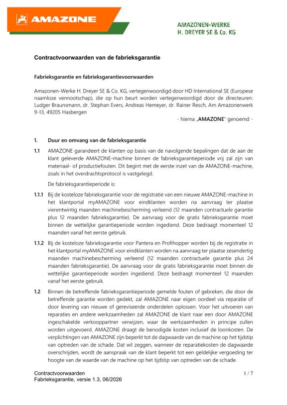 Contractvoorwaarden van de fabrieksgarantie