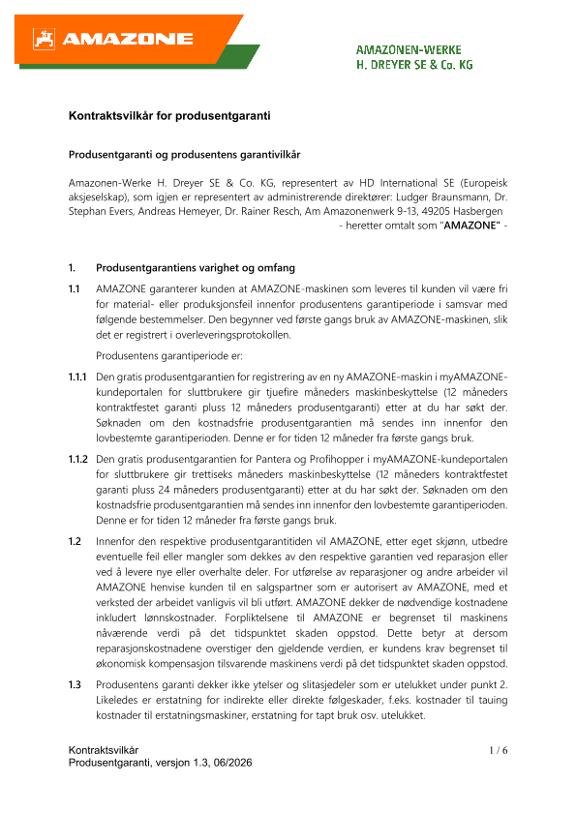 Kontraktsvilkår for produsentgaranti