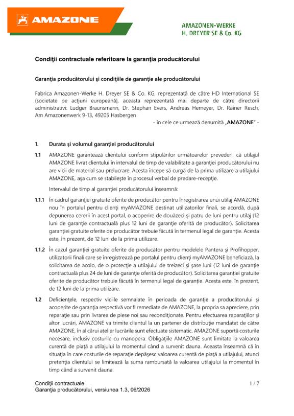 RO_Condiţii contractuale referitoare la garanţia producătorului