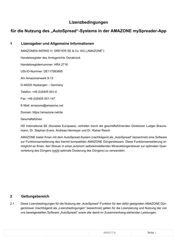 Lizenzbedingungen AutoSpread