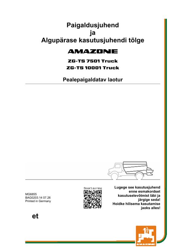 Kasutusjuhend ZG-TS 7501,10001 Veok; seerianr ZG1*